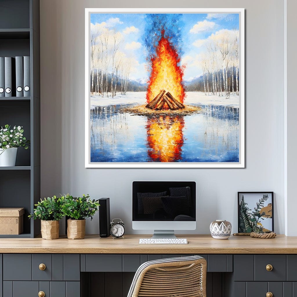Winter Flames Reflecting Canvas Wall Art