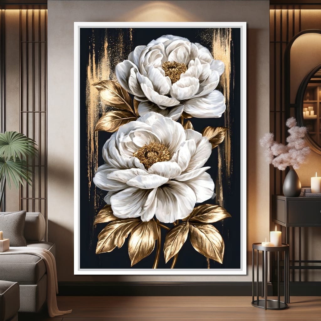 Gilded Petals Resting Upon Midnight Canvas Wall Art