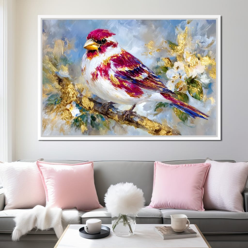 Golden Petal Songbird Canvas Wall Art