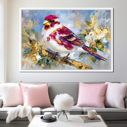 Golden Petal Songbird Canvas Wall Art