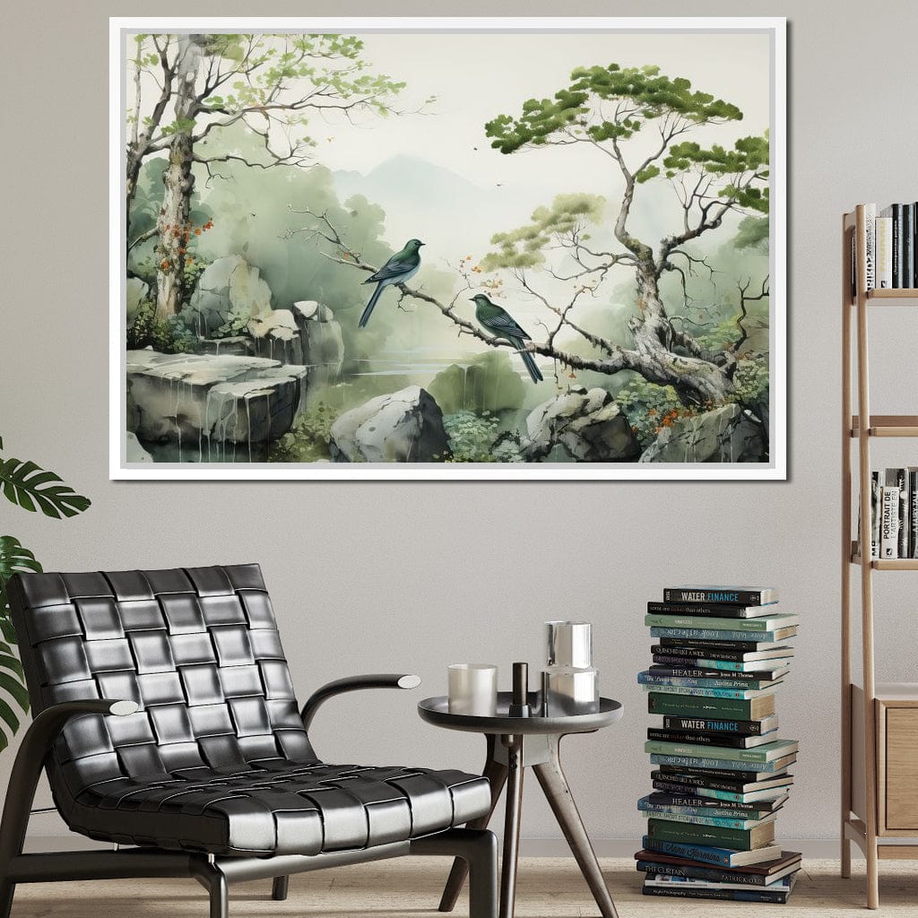 Misty Mountain Aviary Serene Canvas Wall Art
