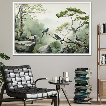 Misty Mountain Aviary Serene Canvas Wall Art