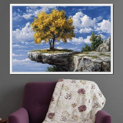 Golden Tree Sky Cliff View Canvas Wall Art