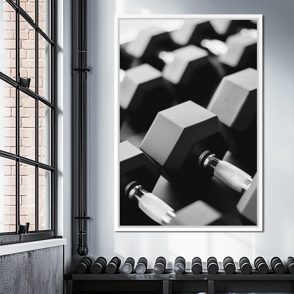 Monochrome Dumbbell Strength Canvas Wall Art
