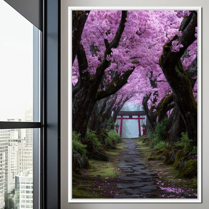 Sakura Gate Pathway Stillness Canvas Wall Art