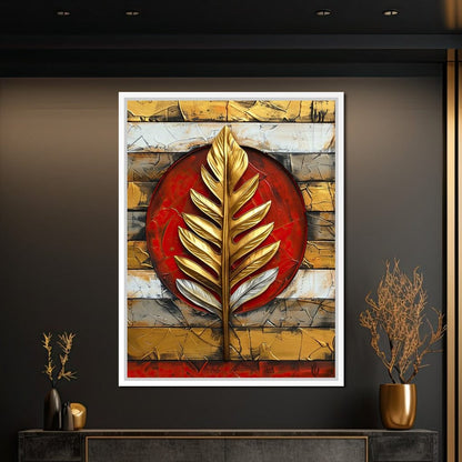 Golden Leaf on Ruby Sphere Canvas Wall Art
