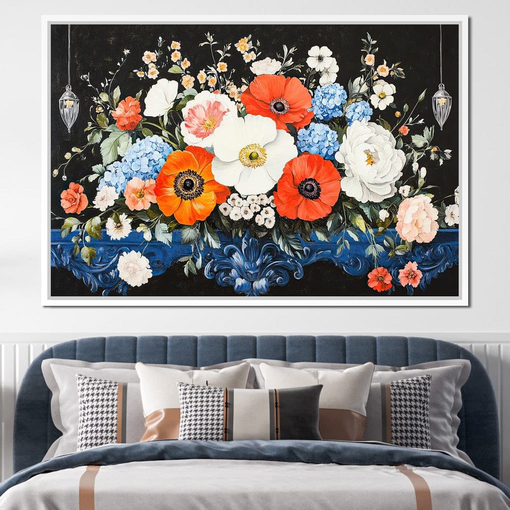 Floral Symphony on Midnight Canvas Wall Art