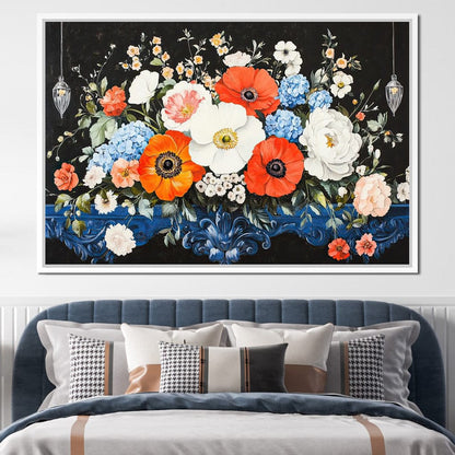 Floral Symphony on Midnight Canvas Wall Art