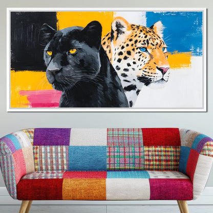 Dual Panther Leopard Portrait Canvas Wall Art