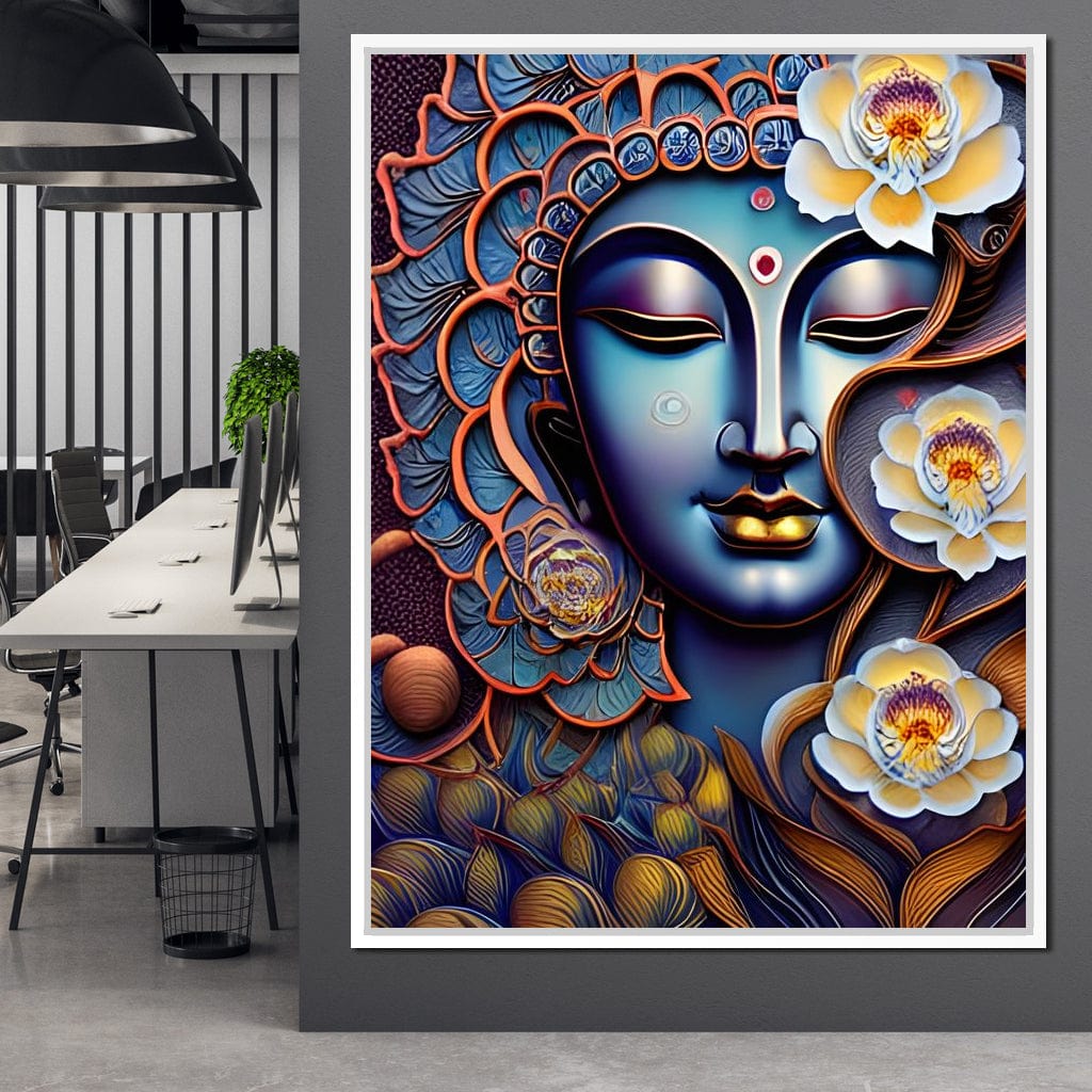 Buddha & Flowers Orange Canvas Wall Art