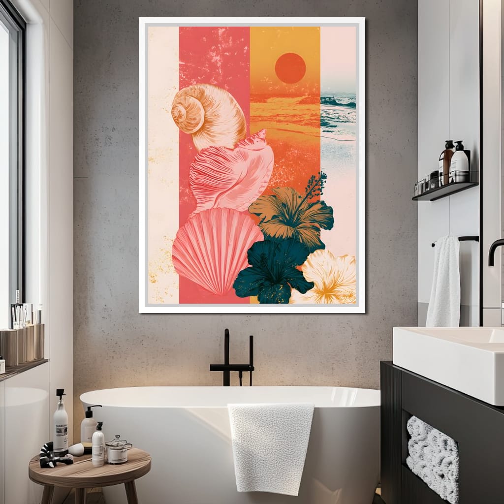 Tidal Shore And Floral Shell Canvas Wall Art