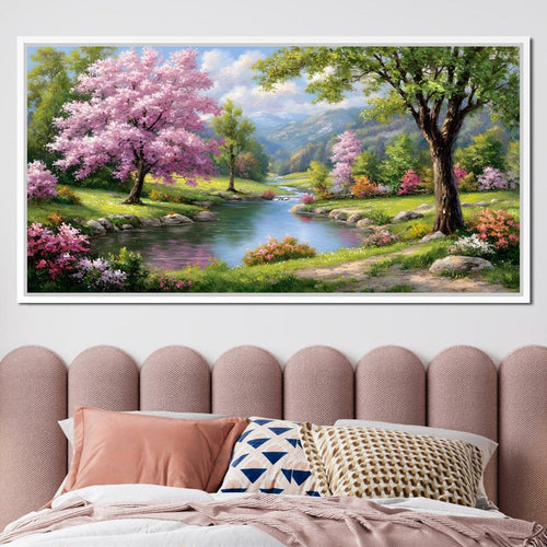 Spring Blossom Mountain Stream Canvas Wall Art