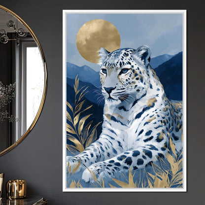Golden Moon Snow Leopard Calm Canvas Wall Art