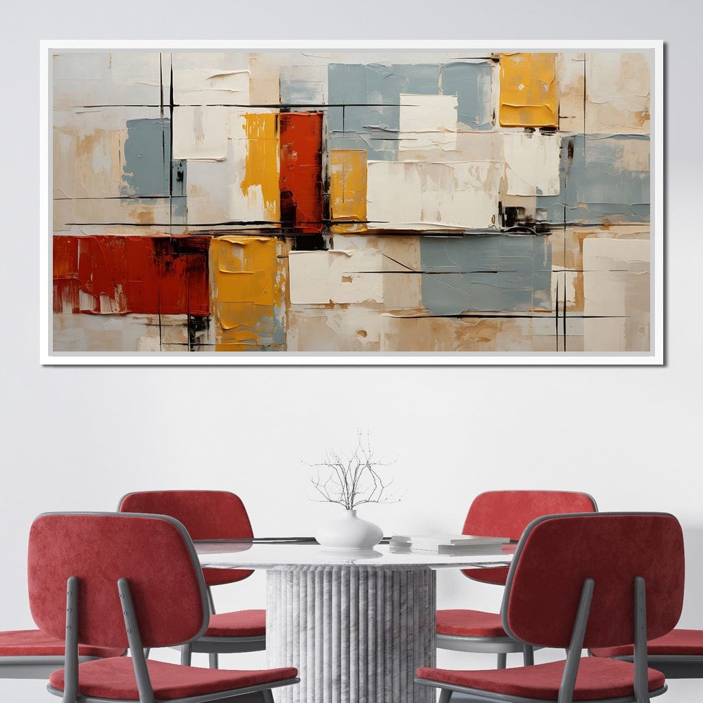 Abstract Ochre Geometry Fields Canvas Wall Art