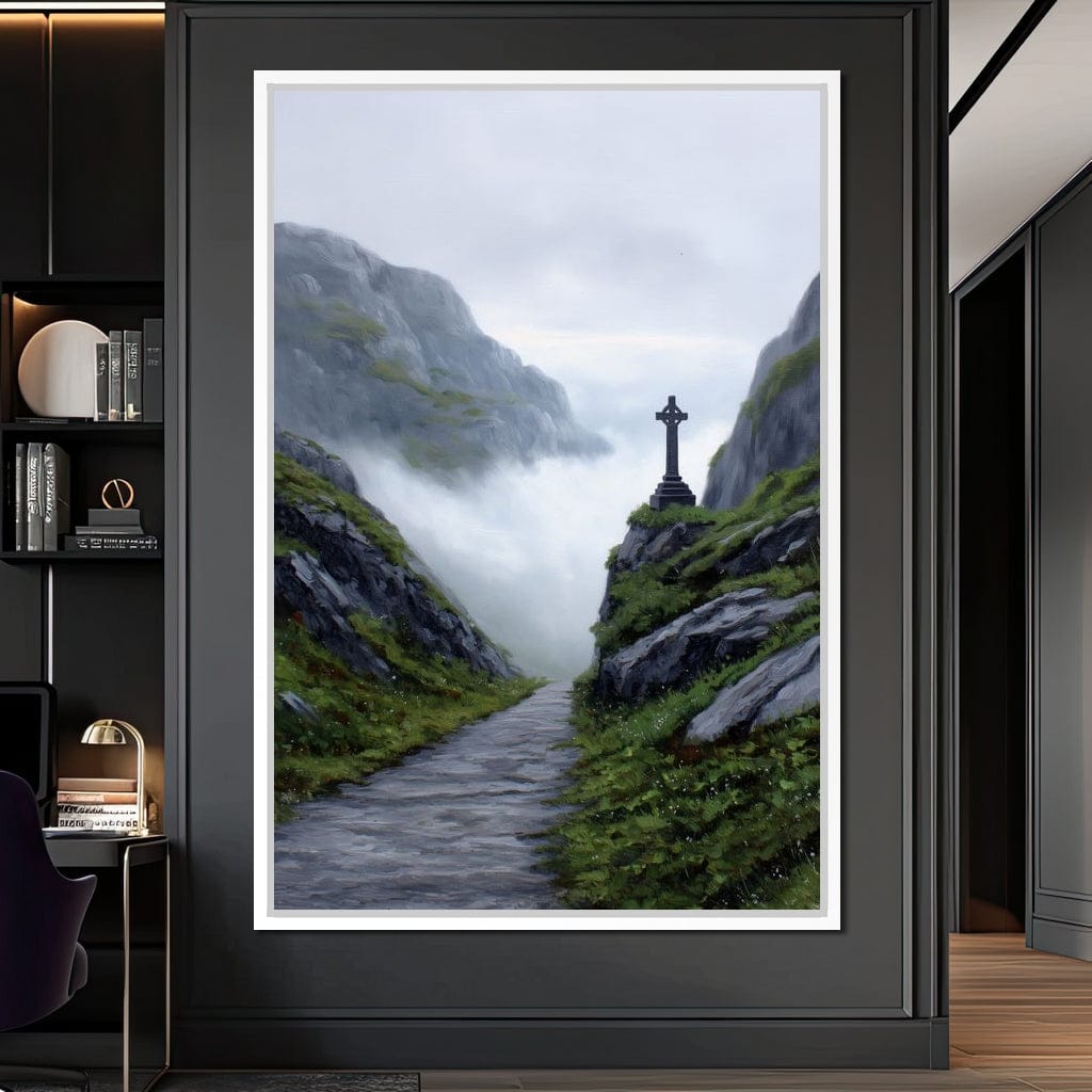 Misty Highland Cross Pathway Canvas Wall Art
