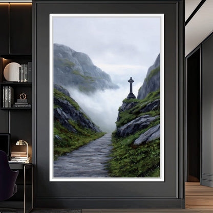 Misty Highland Cross Pathway Canvas Wall Art
