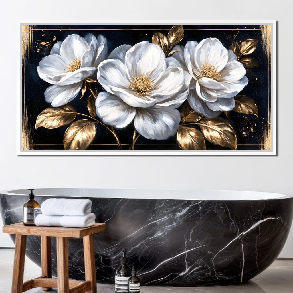 Gilded Petals On A Midnight Stage Canvas Wall Art