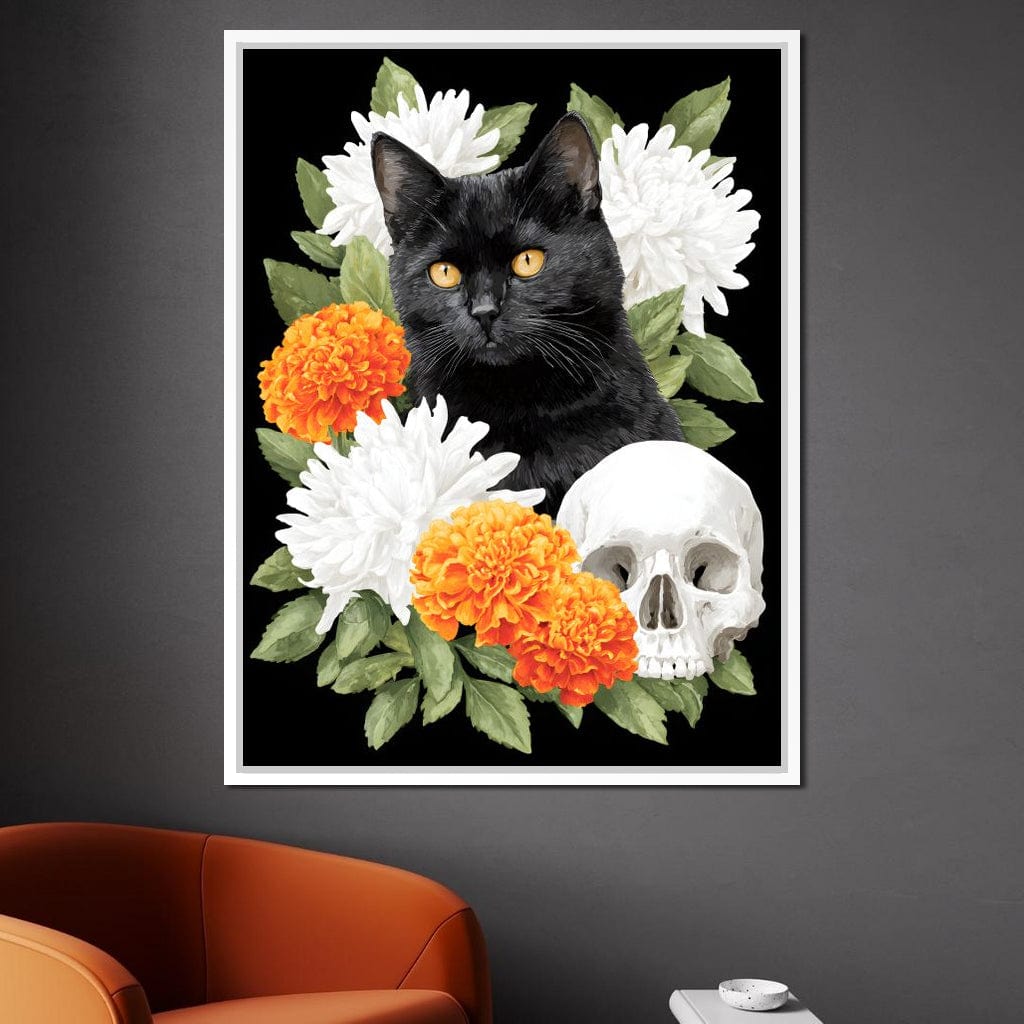Nocturnal Feline Memento Bouquet Canvas Wall Art