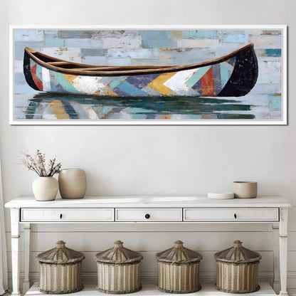 Patchwork Canoe Reflections Canvas Wall Art