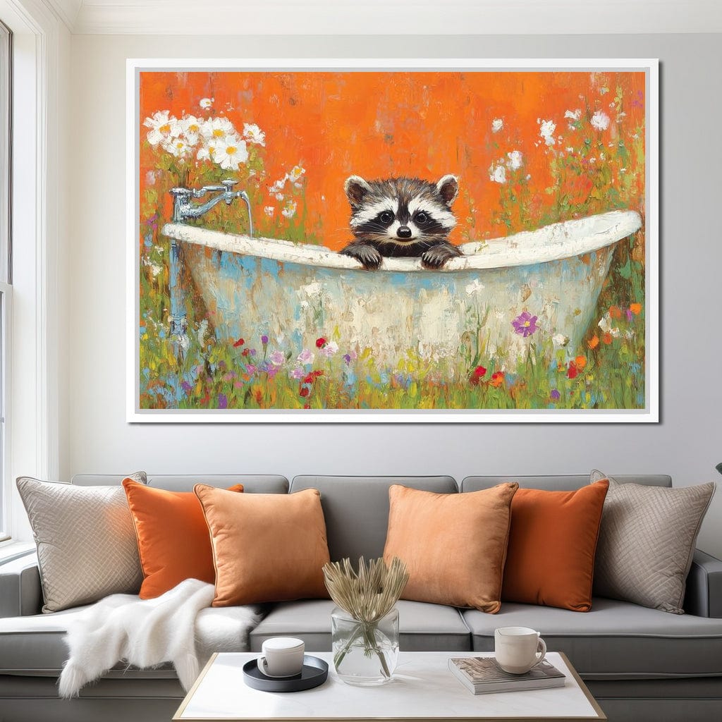 Raccoon Bath Canvas Wall Art