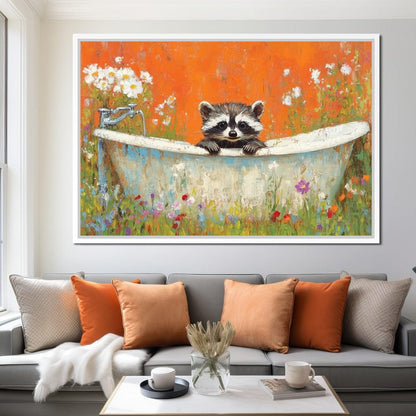 Raccoon Bath Canvas Wall Art