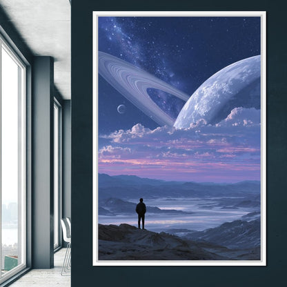 Stargazer Under Ringed World Canvas Wall Art