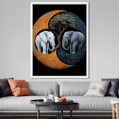 Elephant Yin-Yang Canvas Wall Art