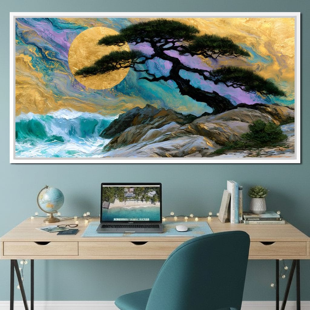 Gilded Solstice Above The Rushing Tide Canvas Wall Art