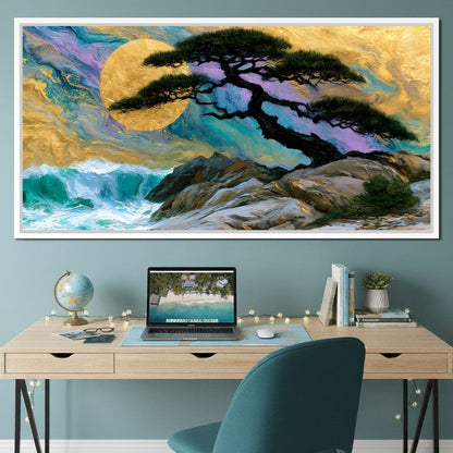 Gilded Solstice Above The Rushing Tide Canvas Wall Art