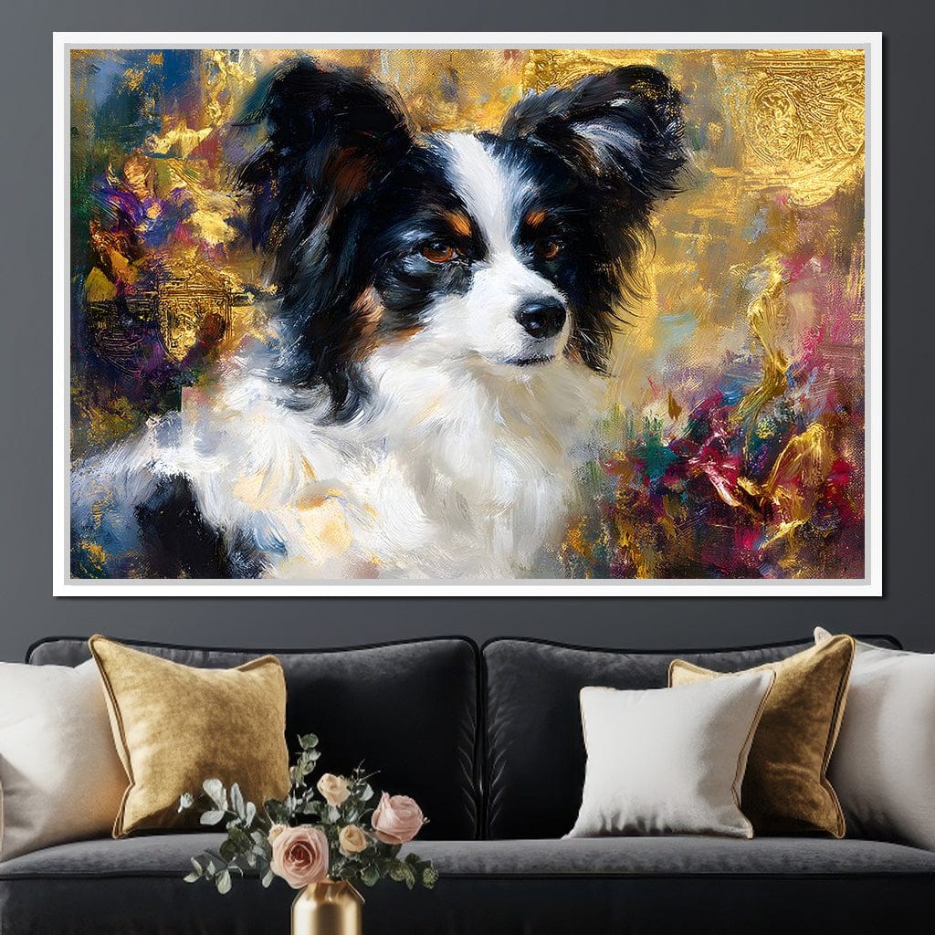 Golden Papillon Dog Portrait Canvas Wall Art