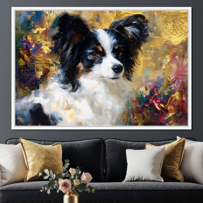 Golden Papillon Dog Portrait Canvas Wall Art