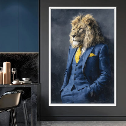 Regal Lion Portrait Blue Suit Canvas Wall Art