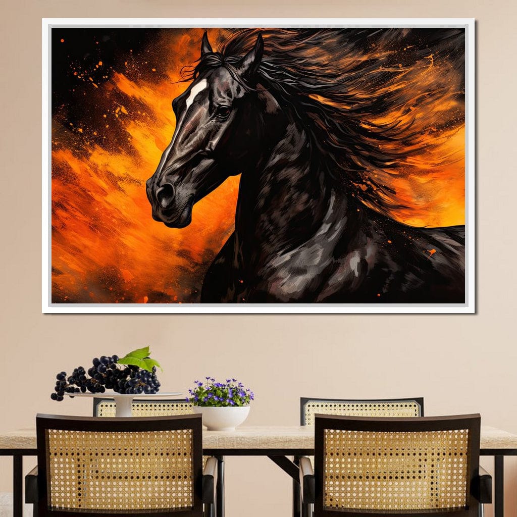 Stallion Amidst Ember Blaze Canvas Wall Art