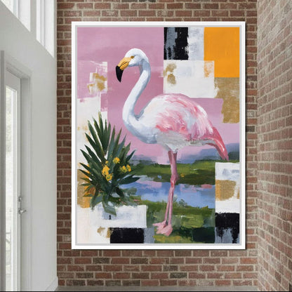 Pink Flamingo Modern Blocks Canvas Wall Art