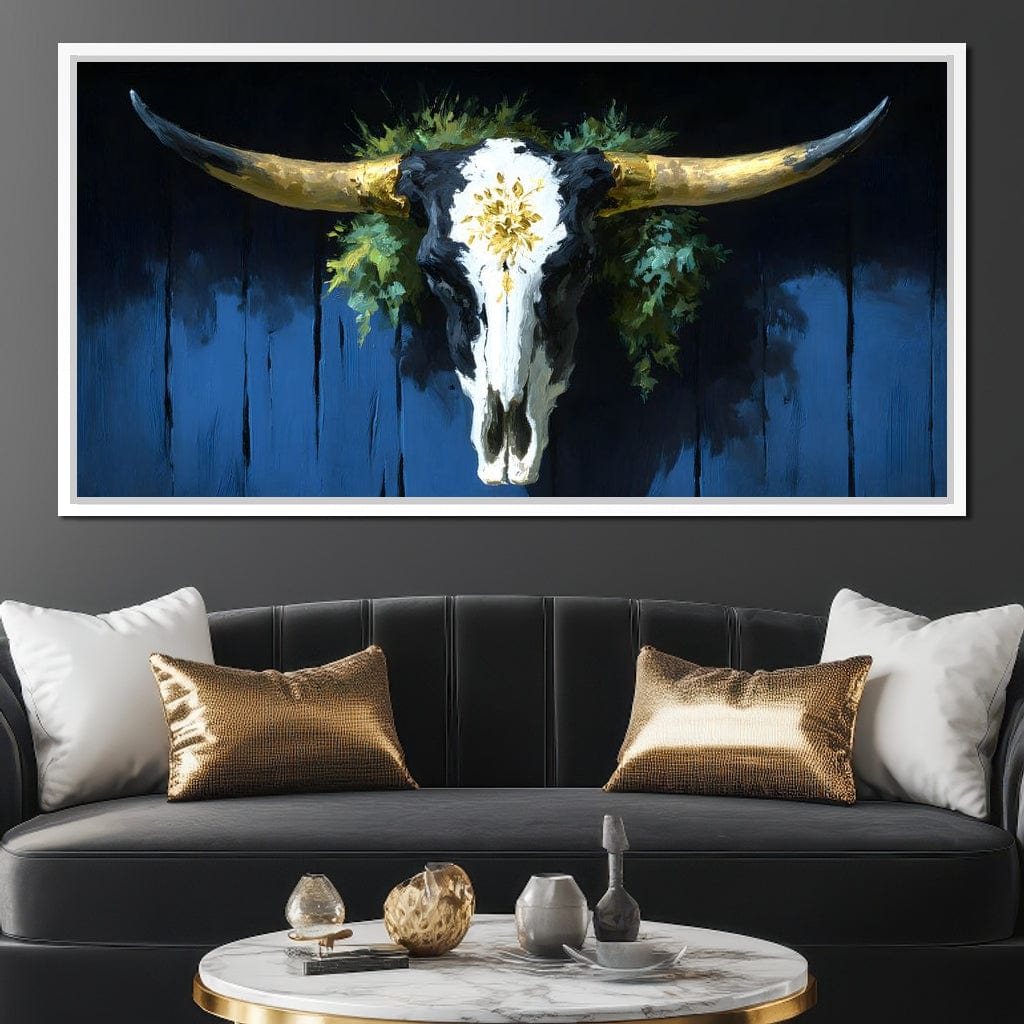 Golden Longhorn Skull Rustic Canvas Wall Art
