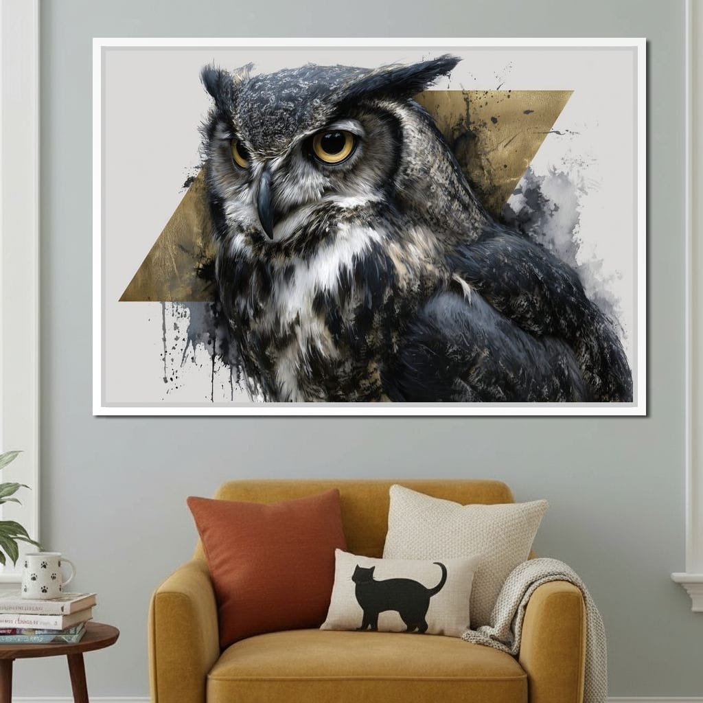 Golden Eyed Owl Portrait Canvas Wall Art
