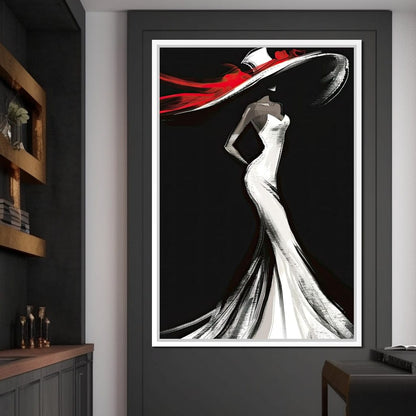 The White Dress - Elegant Silhouette in Red Canvas Wall Art