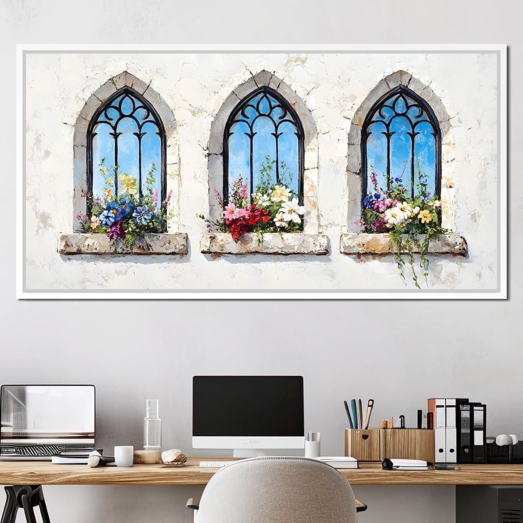 Floral Elegance Through Arches Canvas Wall Art