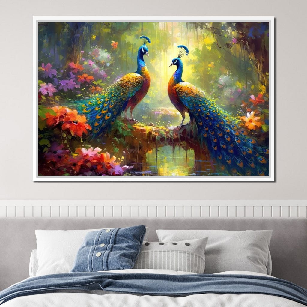 Two Peacocks Canvas Wall Art
