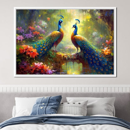 Two Peacocks Canvas Wall Art