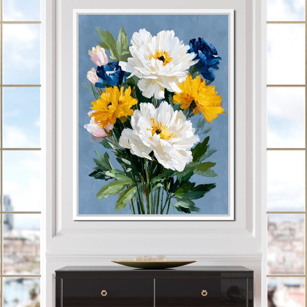 Blue Garden Peony Bouquet Canvas Wall Art