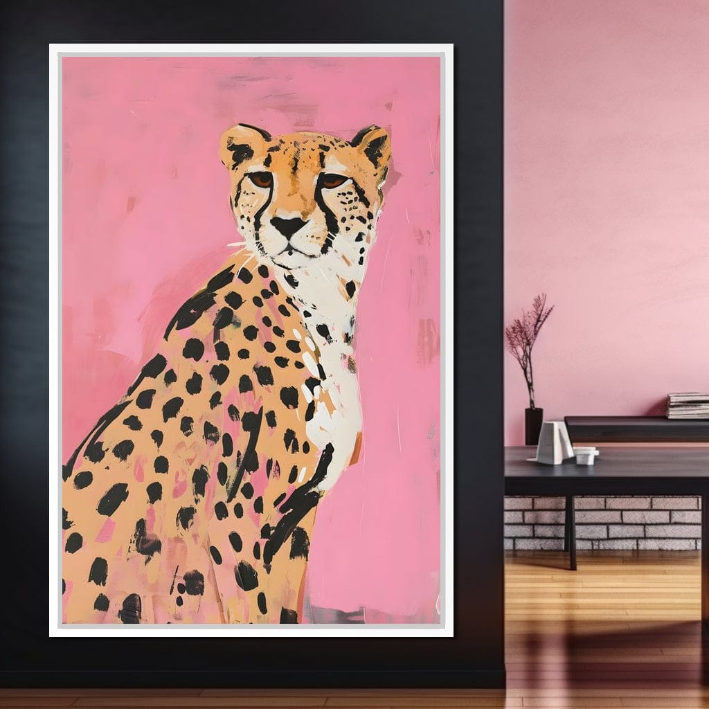 Cheetah Safari Elegance on Pink Canvas Wall Art