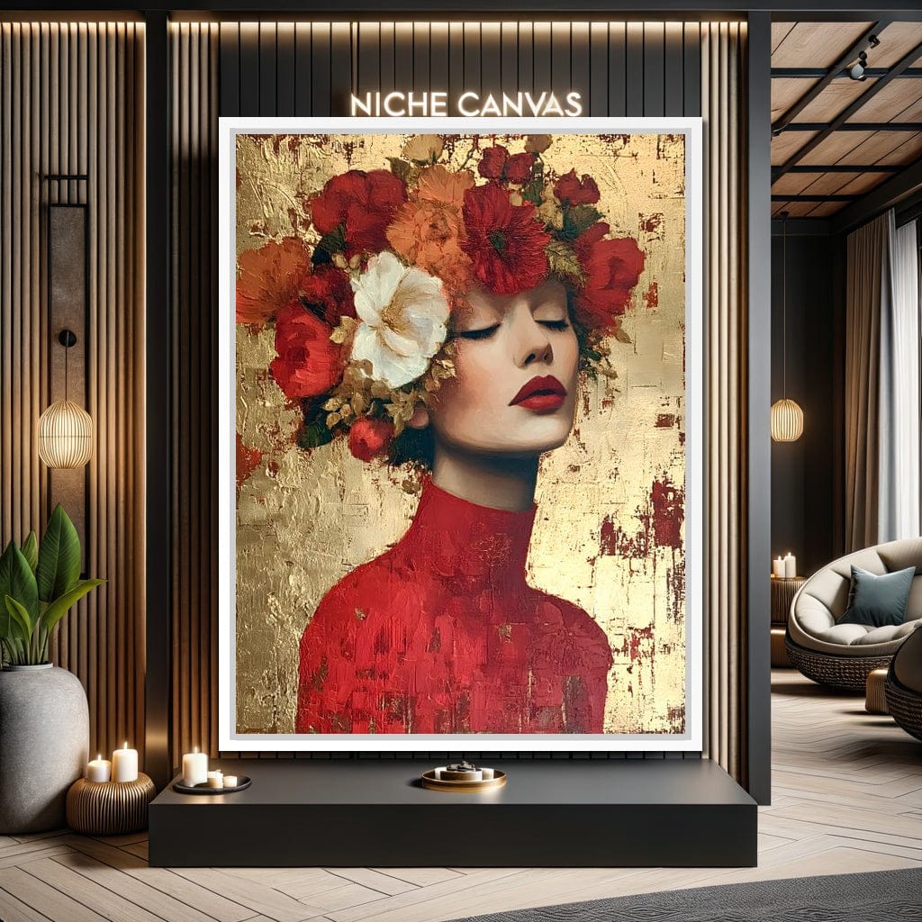 Golden Petal Crowned Reverie Canvas Wall Art