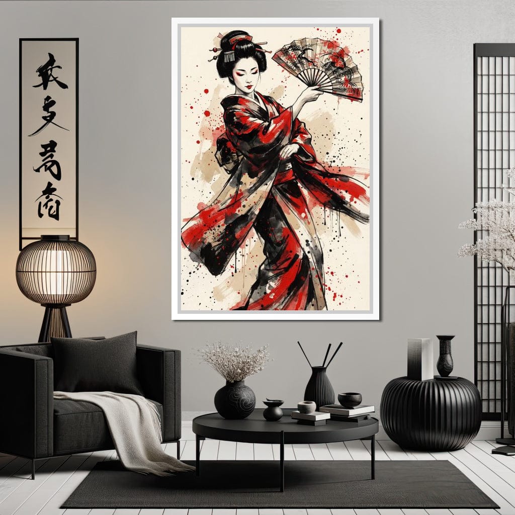 Japanese Woman with Fan Canvas Wall Art