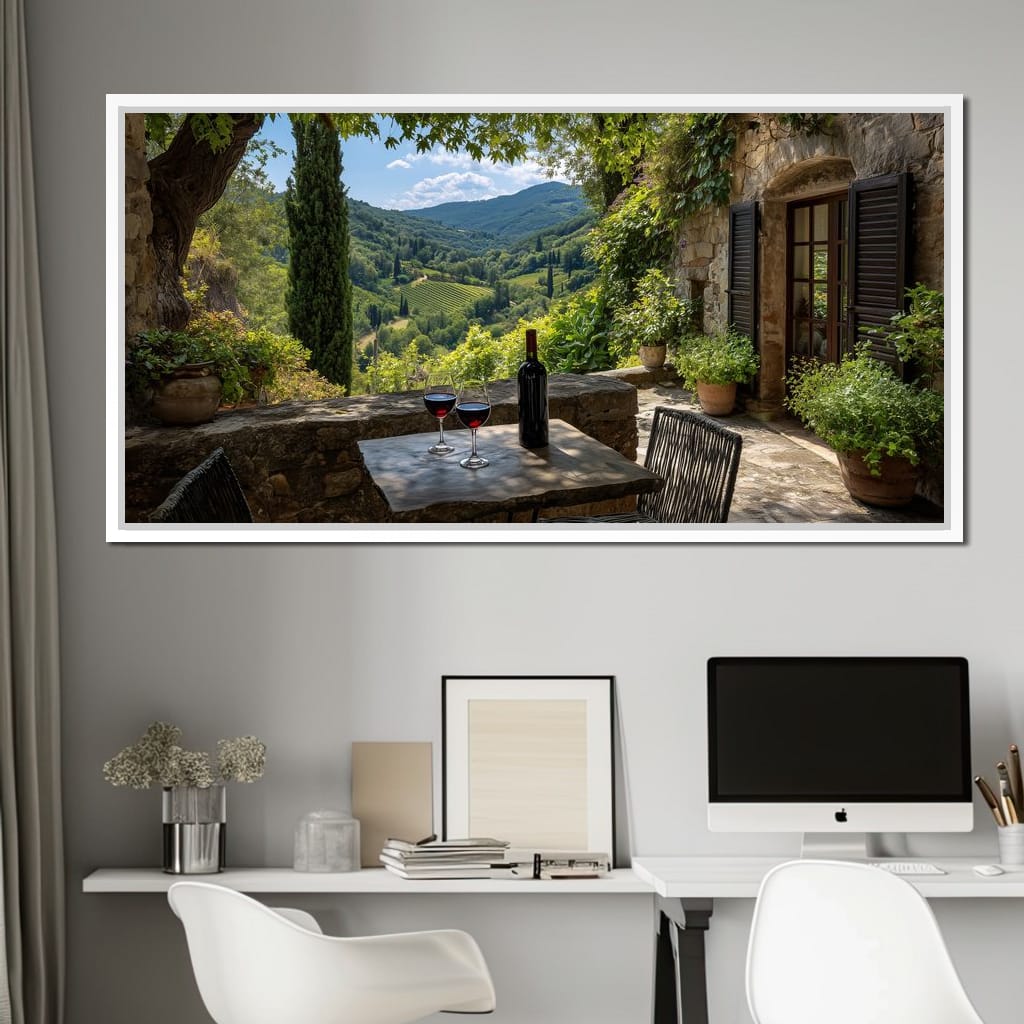 Sunlit Tuscan Vineyard Terrace Canvas Wall Art