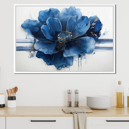 Sapphire Petals with Gold Dew Canvas Wall Art
