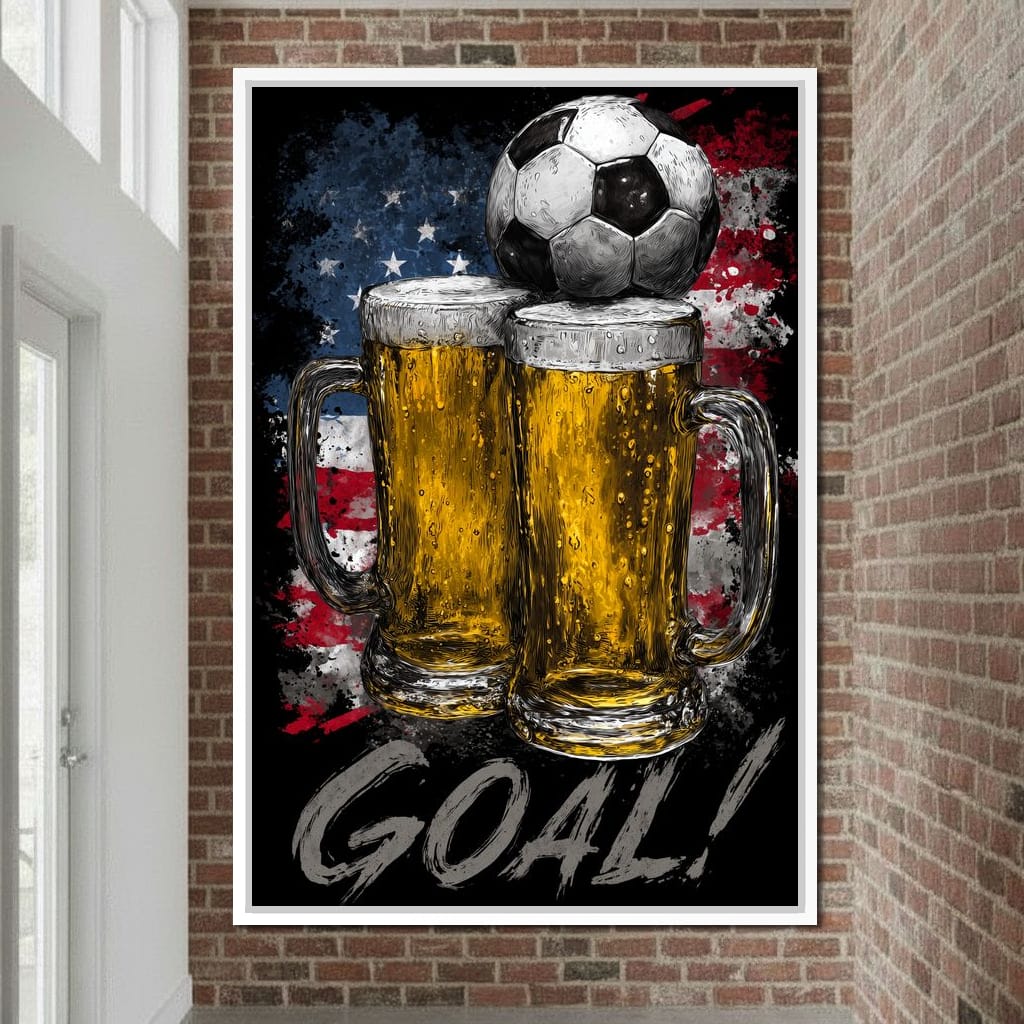 USA Soccer Beer Mugs Goal Canvas Wall Art
