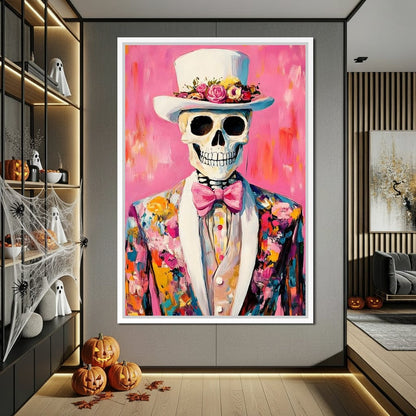 Dapper Skeleton Floral Jubilee Canvas Wall Art