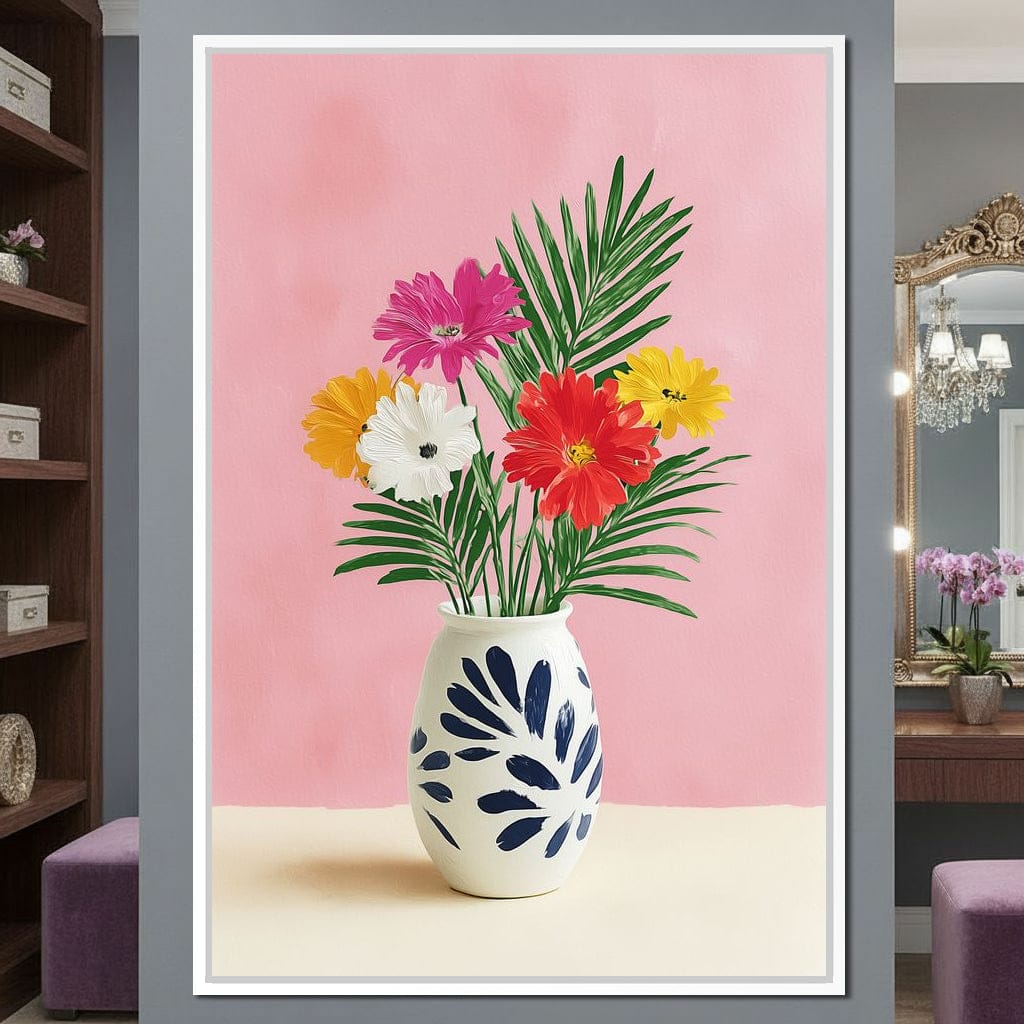 Pink Vase Garden Bouquet Canvas Wall Art