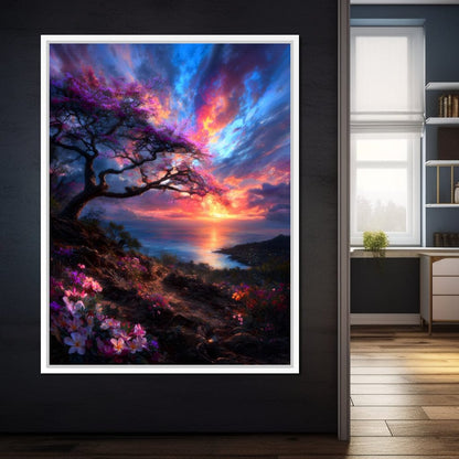 Radiant Sunset Floral Coastline Canvas Wall Art